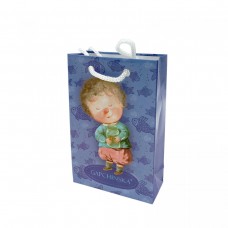 Пакет бумажный 8*12*3.5 МАЛЬЧИК С РЫБКОЙ-СИНИЙ