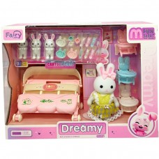 Набор мебели с животным (флоксовая фигурка, 3 маленькие фигурки, коляска, аксессуары)