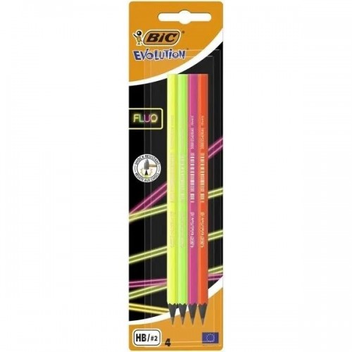 BIC Evolution Fluo Набір олівців чорнографітних 4шт, шестикутних HB 4 кольори (BIC)