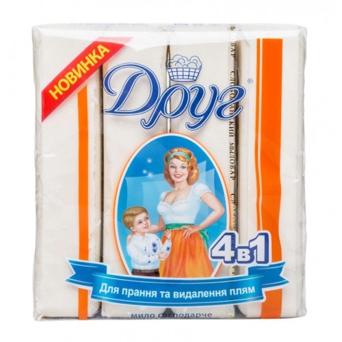 Друг Господарське мило для прання та видалення плям, 4х135г (Друг)