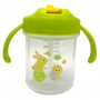 Дитячий поїльник з трубочкою 280 мл. (ПРОЗОРИЙ, ЗЕЛЕНІ РУЧКИ) (Mega Zayka)