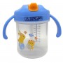 Дитячий поїльник з трубочкою, 280 мл (ПРОЗОРИЙ, БЛАКИТНІ РУЧКИ) (Mega Zayka)