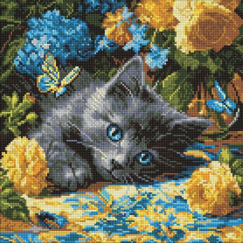 Алмазна мозаїка "Кошеня блакитнооке" 40х40 см (Ідейка)