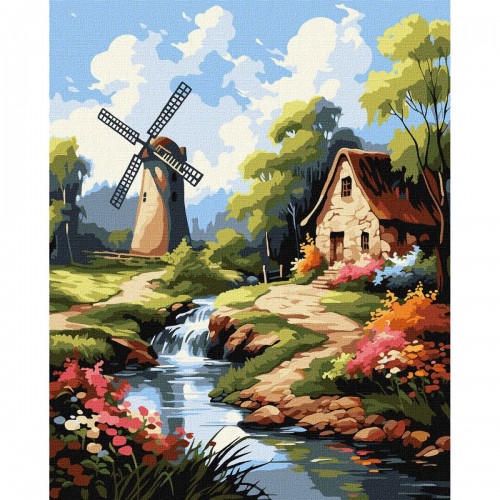 Картина за номерами "Будиночок біля млина" 40х50 см (Ідейка)