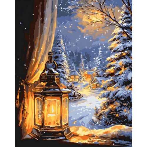 Картина за номерами "Пейзаж. Зимова ніч" 40х50 см (Origami)