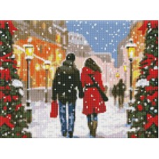 Алмазная мозаика без подрамника - Рождественская атмосфера с голограммными стразами (AB) 30х40 см