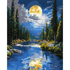 Картина по номерам – под горным потоком с красками металлик 40х50 см.