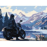 Картина по номерам – Мотоциклист в горах 30х40 см.