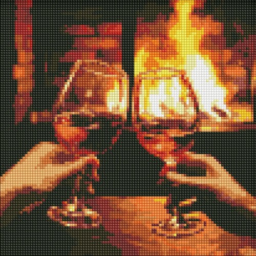 Алмазная мозаика "Греемся у камина" 30х30 см (Ідейка)