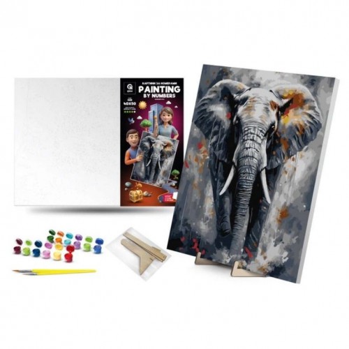 Картина по номерах з фарбами металік 40х50 см "Величний слон" з деревʼяною підставкою (qbee)