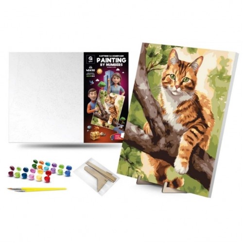 Картина по номерах 40х50 см "Мисливець на дереві" з деревʼяною підставкою (qbee)