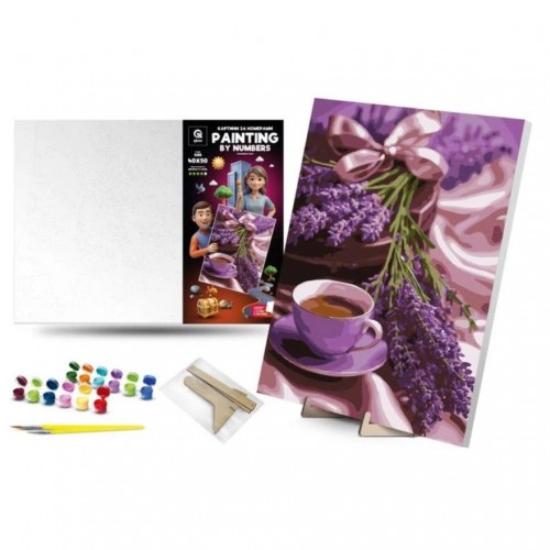 Картина по номерам 40х50 см "Лавандовый кофе" с деревянной подставкой (qbee)