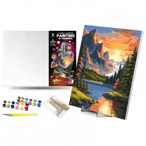 Картина по номерах 40х50 см "Світанок у горах" з деревʼяною підставкою (qbee)