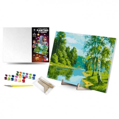 Картина по номерах 40х50 см "Березовий край" з деревʼяною підставкою (qbee)