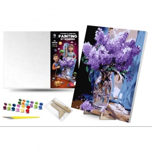 Картина по номерах 40х50 см "Духмяний бузок" з деревʼяною підставкою (qbee)