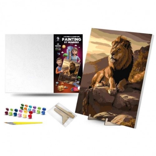 Картина по номерах 40х50 см "Цар звірів" з деревʼяною підставкою (qbee)