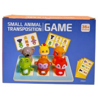 Логическая игра (деревянная доска 18х12.5 см, резиновые фигурки животных, двусторонние карточки с комбинациями животных) в коробке 20х6х15 см