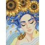Алмазная мозаика - "Девушка с подсолнухами" с голограммными стразами (AB) ©pollypop92, 30х40см (Ideyka)