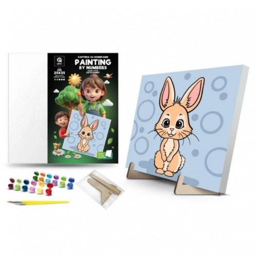 Картина по номерах "Милий зайчик" (25х25 см) з деревʼяною підставкою (qbee)