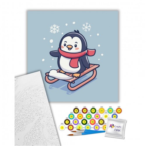 Картина по номерам "Малыш на санках" 30х30 см (art craft)