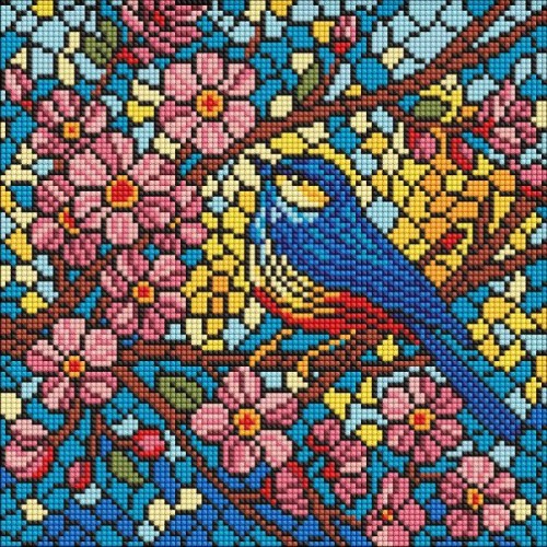 Алмазна мозаїка - "Вітраж. Синиця" ©art_selena_ua, 30х30см (Ideyka)