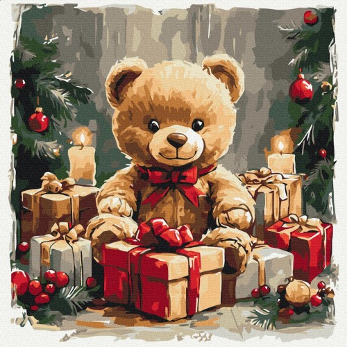Картина по номерам "Подарунковий ведмедик" 40x40 см. (Brushme)