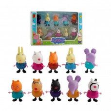 Свинка Пеппа 10 персонажей, резиновая голова, подвижные ручки, могут садиться, головы вращаются, в коробке