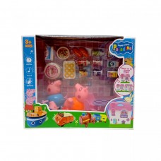 Набор героев свинка пеппа 4 фигурки, герои, стол и стульчики, аксессуары, в коробке