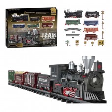 Залізниця 35 елементів, 6 вагонів довжиною 66 см, дорога 141х68 см, підсвічування, звук-беззвучний режим, рух вперед, на батарейках, в коробці