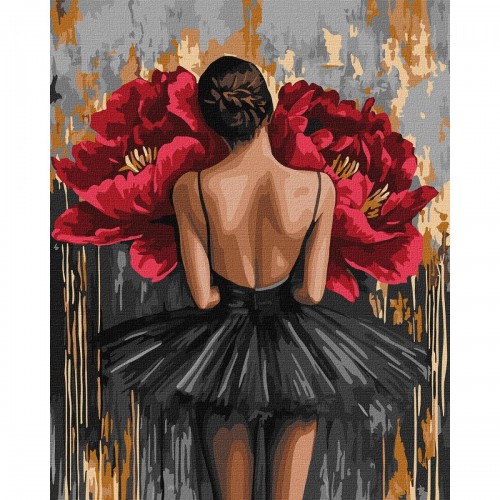 Картина по номерам с красками металлик "Балерина с красными пионами" 40х50 см (Ideyka)