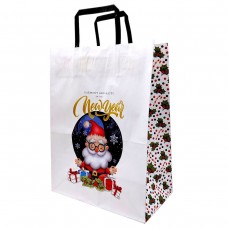 Пакет бумажный с ручками Крафт белый (25х15х34 см)