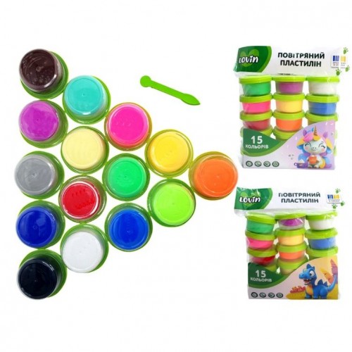 Набор для лепки с воздушным пластилином в стаканчиках, 15 цветов (Lovin)