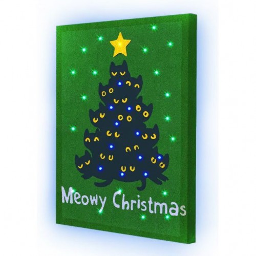 Картина по номерах зі світлодіодною підсвіткою "Котяча ялинка" 40х50 см (Riviera Blanca)