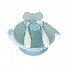 Тарілка на присосці з ложкою та виделкою (БЛАКИТНА)