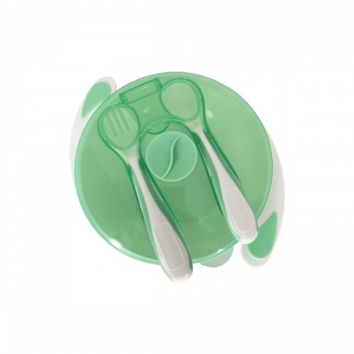 Тарелка на присоске с ложкой и вилкой (МЯТНАЯ) (Mumlove)