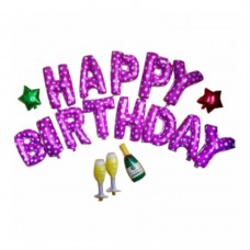 Набор фольгированных шаров Happy Birthday с бокалами (Розовый).