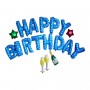 Набор фольгированных воздушных шаров Happy Birthday с бокалами (ГОЛУБОЙ) (MiC)