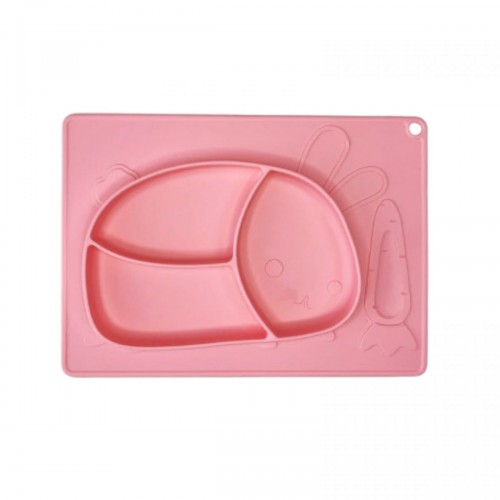 Силиконовая тарелка-коврик Зая (СВЕТЛО-РОЗОВЫЙ) (MiC)