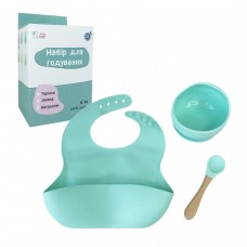 Набір силіконова тарілка та слинявчик у коробці (МʼЯТНИЙ)