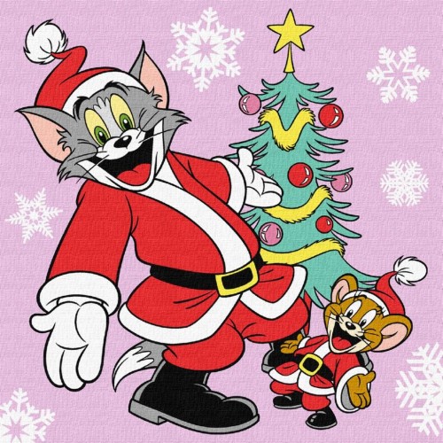 Картина по номерах "Tom and Jerry: біля ялинки" 25х25 см (Ідейка)