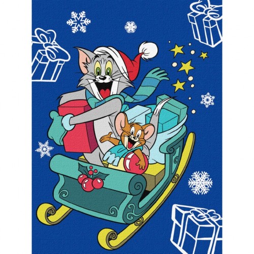 Картина по номерам "Tom and Jerry: на санках" 30х40 см (Ідейка)