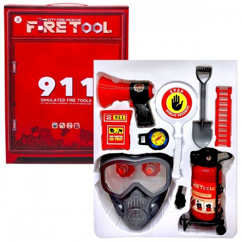 Набір пожежника (вогнегасник із світлом, звуком сирени та парогенерацією, респіратор, компас, гучномовець, лопата, розкладна драбина, знак “Стоп”) в коробці 40,5х7х30 см (Bai Bang)
