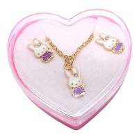 Детский набор украшений: кулон+серьги (С лавандовым зайчиком)