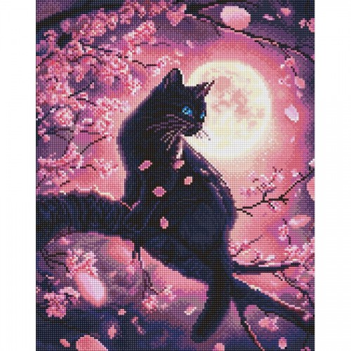 Алмазна мозаїка "Чарівний кіт серед сакури" 40х50 см (Ідейка)