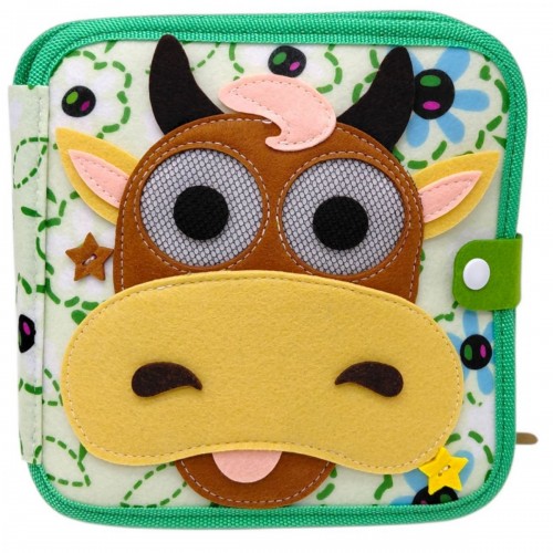 Мягкая книга бизиборд (фетр, бусины, прозрачный карман, цифры, элементы на липучках и кнопках, овощи, фрукты, насекомые) (MiC)