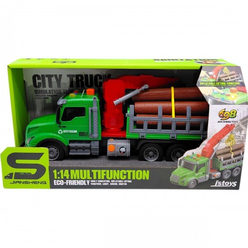 Машина лесовоз с манипулятором инерционная; озвученная, со светом (в коробке 34,5x13x18 см) (Jian Sheng Toys)