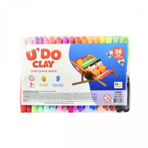 Набір для творчості (повітряний пластилін) "UʼDO Clay" 36 шт, брикет 10 г (укр) (Strateg)