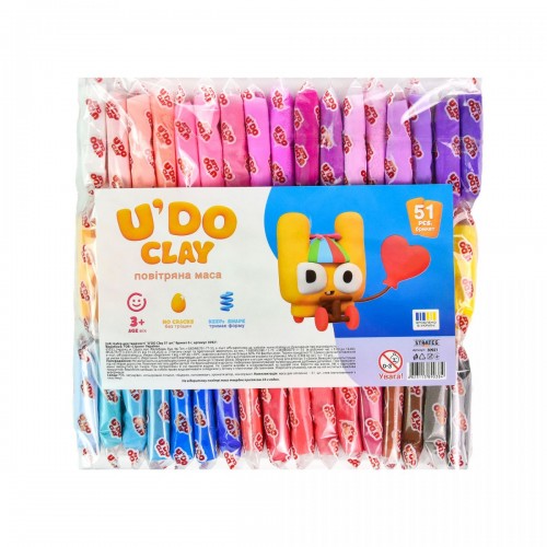 Набір для творчості (повітряний пластилін) "UʼDO Clay 51 шт." брикет 6г (укр) (Strateg)