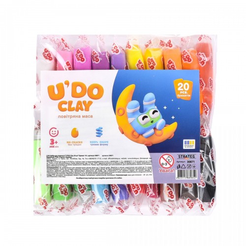 Набір для творчості (повітряний пластилін) "UʼDO Clay 20 шт." брикет 10г (Strateg)