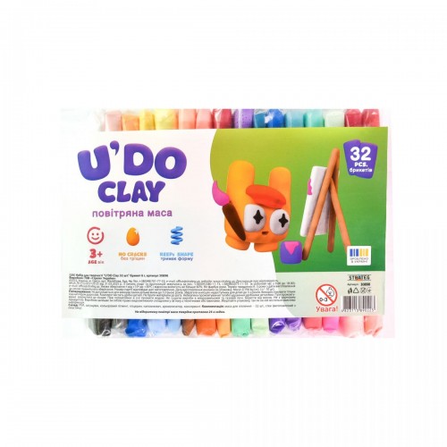 Набір для творчості (повітряний пластилін) "UʼDO Clay" 32 шт, брикет 6 г (укр) (Strateg)